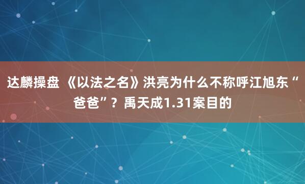 达麟操盘 《以法之名》洪亮为什么不称呼江旭东“爸爸”？禹天成1.31案目的