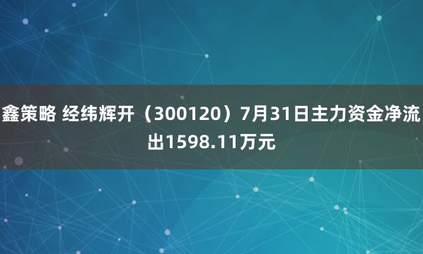 鑫策略 经纬辉开（300120）7月31日主力资金净流出1598.11万元